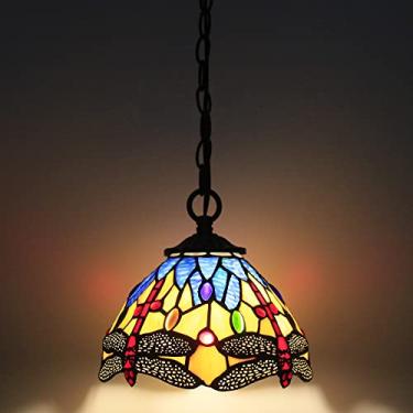 Imagem de SYETL Pequena Luminária Pendente Tiffany De 8 Polegadas Estilo Tiffany, Luminária Pendente De Vidro Colorido, Pequena Luminária Vintage Suspensa Para Casa, Sala De Estar, Restaurante, Corredor (Esti
