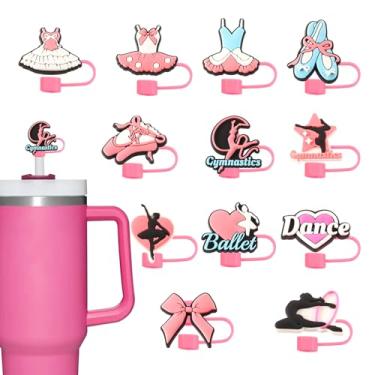Imagem de 12 capas de palha de balé com 10 mm de diâmetro projetadas para Stanley. Capa de canudo de silicone para crianças, meninas, mulheres, xícara de café e garrafa de água. Os topos de canudo são à prova