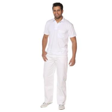 Imagem de Calça branca masculina cós meio elástico - Demorgan Uniformes, Branco,