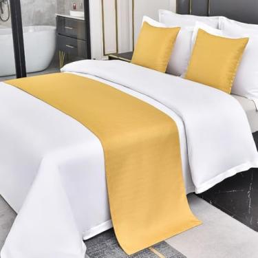 Imagem de Cachecol de corredor de cama de hotel cor sólida simples cobertor de cama de alta qualidade decoração de cama toalha de cama de luxo - amarelo ||solteiro/solteiro 19,7 x 70,8