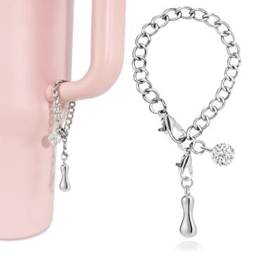 Imagem de LUHOHI Berloques com letras de bolhas prateadas para acessórios Stanley Cup - Pingente bonito com inicial estética de designer para garrafa de água, copos de água, alça de hidrojarra, pulseiras de