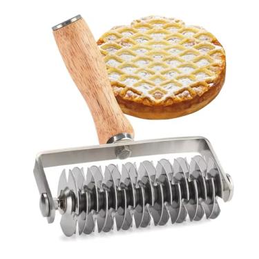 Imagem de Rolo de pizza de aço inoxidável, cortador de massa de treliça, rolo de treliça com cabo de madeira, ferramentas de cozimento de aço inoxidável para biscoitos, pão, bolos, base de pizza