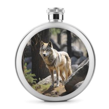Imagem de Cantil de aço inoxidável, estampa de lobo selvagem, clássico, cantil, garrafa de viagem, garrafa de metal portátil
