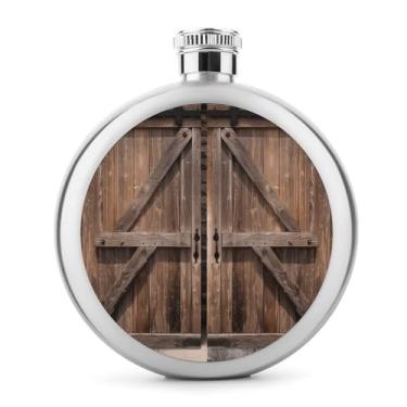 Imagem de Cantil de aço inoxidável, vintage madeira porta de celeiro impressão clássico garrafa de bolso garrafa anca garrafa de viagem garrafa portátil garrafa de metal