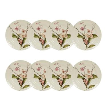 Imagem de Conjunto Pratos Melamina Plástico Veleiro Hotel Sobremesa Raso Refeição Flores (8, 22cm)