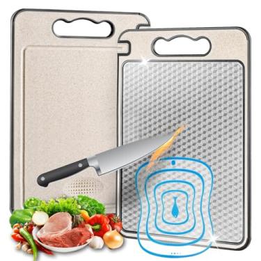 Imagem de Tábua de Corte para Cozinha Dupla Face Aço Inoxidável e Palha de trigo,Superfície Higiê...