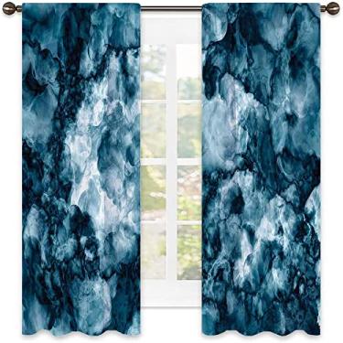 Imagem de Cortinas blecaute de mármore – Cortinas de quarto e sala de estar com isolamento térmico, economia de energia e redução de ruído, L 132 x C 182 cm azul