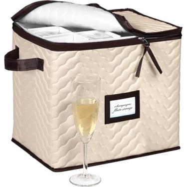 Imagem de Caixa de armazenamento de taça de vinho com divisórias - Estojo de armazenamento de taças, cesto de microfibra acolchoado durável com alças de transporte, protege a China fina - (1 pacote, taça de