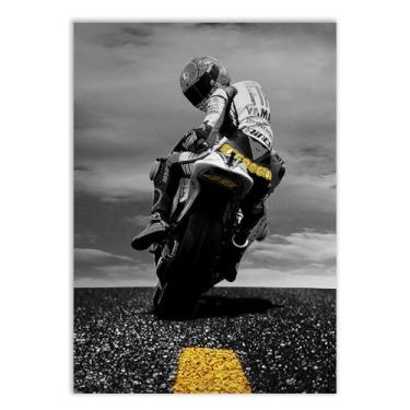 Imagem de Placa Decorativa Moto Corrida Esportiva Foto Preto Branco Decoração Poster Quarto Sala
