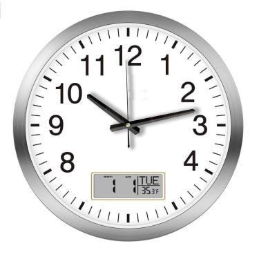 Imagem de Relogio Calendario De Parede Termometro Digital Luxo Despertador Escritorio Sala Medidor Temperatura Prata