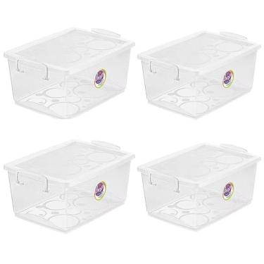 Imagem de Kit 4 Caixas Organizadora 4L com Travas e Alças Laterais Bel Ordene Escola Casa Closet 