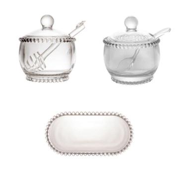 Imagem de Combo Açucareiro + Meleira + Travessa Pearl Bolinha Wolff Transparente