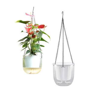 Imagem de Meicynhoger Pacote com 2 plantadores vintage auto-irrigáveis – Vaso de flores/plantas transparente de 16,5 cm com ganchos para ambientes internos e externos, mesa, varanda, parede, deck, jardim