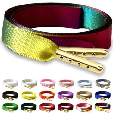 Imagem de RSAJHTRY Cadarços de sapato de fita de cetim, 2 pares de cadarços de seda planos de 10 mm de largura para tênis femininos, 17 Azul Arco-íris, 31.5 inch (80CM)