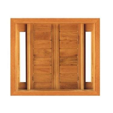 Imagem de Janela de Abrir Horizontal com Visor Lateral - Madeira Maciça - Angelim