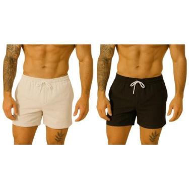 Imagem de Kit 2 Short de Linho Mauricinho Premium Masculino Bermuda Casual Slim 