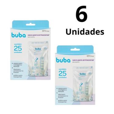 Imagem de Kit 6 Sacos 25un Para Armazenar Congelar Leite Materno 200ml - Buba