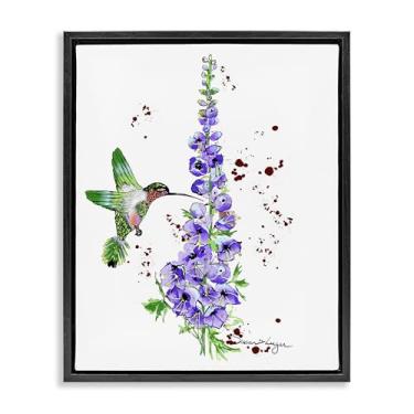 Imagem de Stupell Industries Delphiniums and beija-flor preto emoldurado tela flutuante arte design de parede por Susan Lugar, 21 x 17