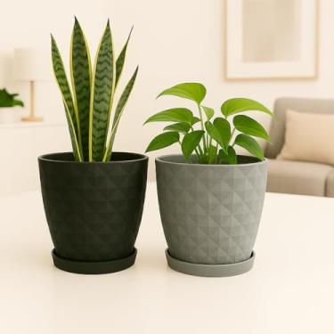 Imagem de Vaso de Planta Decorativo com Textura Diamante, com prato, 30 cm x 25 cm