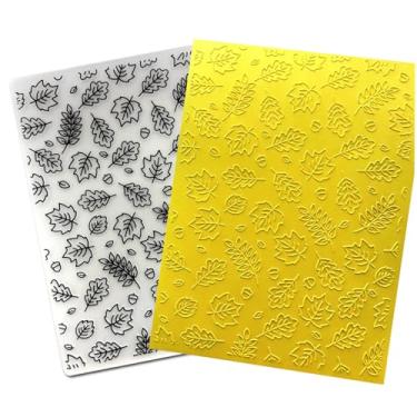 Imagem de Arbuya Modelo de pastas de plástico em relevo de folhas de outono - placa de textura de folha de bordo gravadores para fazer cartões, faça você mesmo, scrapbooking, papel, artesanato, suprimentos de