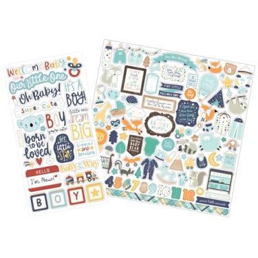 Imagem de Adesivos de scrapbook para bebês meninos - folha de papelão com palavras fofas de bebê, adesivos para álbuns, álbuns de fotos, livros para recém-nascidos, artesanato DIY - Conjunto de 2 itens