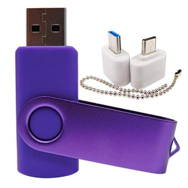 Imagem de Pen Drive USB de capacidade mini pen drives com 1 OTG (micro USB) e 1 adaptador tipo C (USB-C) para celular (roxo 256 MB)