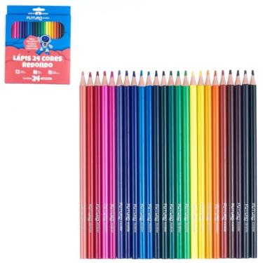 Imagem de 24 Lápis De Cor Redondo Escolar Futuro Resistente Macio