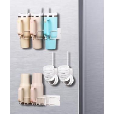 Imagem de Suporte magnético para copo Stanley, organizador magnético de copos para geladeira, compatível com Stanley de 850 g e copos de 1,134 g, suporte magnético para garrafa de água (branco, 6 copos e 2