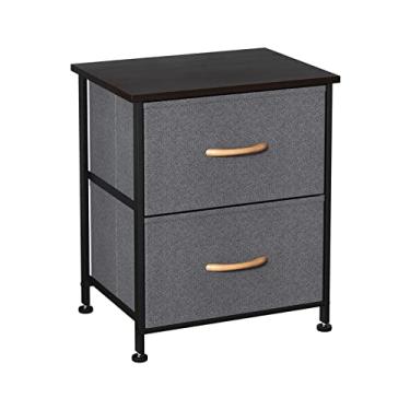 Imagem de GRFIT Mesa de cabeceira pequena com caixa de tecido removível, mesa de centro pequena para sala de estar, mesa de cabeceira com 2 gavetas