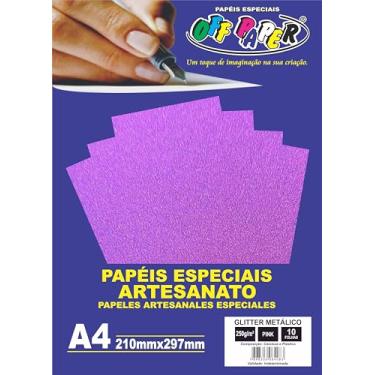 Imagem de Papel Glitter Metálico Off Paper A4 250 g/m² – Cor Pink – Pacote com 10 Folhas – Brilho Premium para Artesanato e Convites