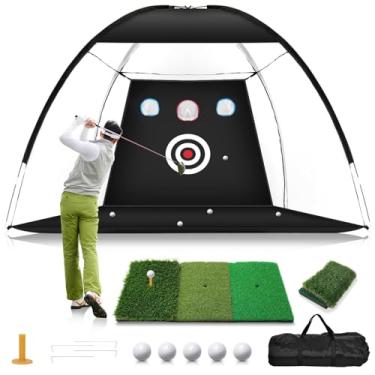 Imagem de Rede de golfe, equipamento doméstico de 3,5 x 1,8 m com tapete dobrável Tri-Turf para dirigir no quintal, balançar lascando com alvo de treinamento/bolas/camiseta para uso externo interno, presentes