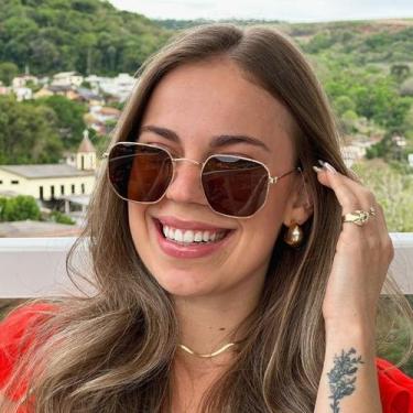 Imagem de Óculos de Sol Unissex Hexagonal Marrom Farfalle