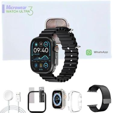 Imagem de Smartwatch Masculino Feminino Ultra U3W Serie 10 Amoled Gps Kit C/Pulseira Pelicula Case Extra-Unissex