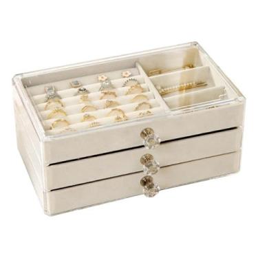 Imagem de Porta Joia Acrílico 3 Camadas Brinco Anel Compartimento caixa de armazenamento de jóias (Bege 3 camadas (G) / Y490-38-B)
