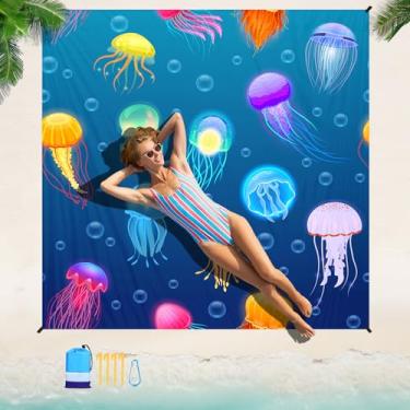 Imagem de Cobertor de praia impermeável à prova de areia 188 × 203 cm, grande, para 1 a 5 adultos, cobertor leve, tapete de piquenique de praia para acampamento, caminhada, viagem, piquenique