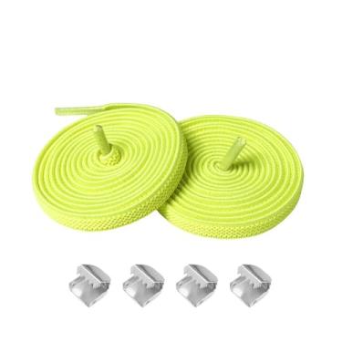 Imagem de Cadarços elásticos para tênis - Cordas de sapato elásticas planas de 8 mm, sem amarrar, cadarços para adultos, Verde neon, 100cm