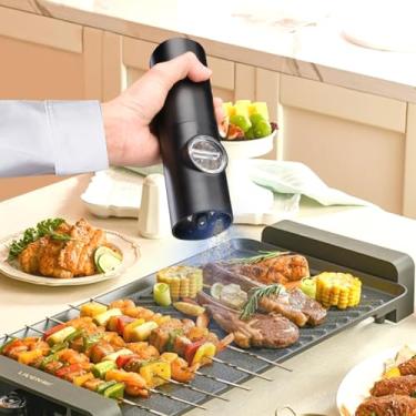 Imagem de Moedor elétrico de pimenta e sal, moedor de especiarias, alimentado por bateria ajustável, 5 níveis de moedor de pimenta preta, moedor automático com luz LED