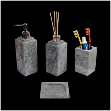 Imagem de Kit Banheiro Bancada Lavabo Luxo Em Pedra Sabão N04 Prata