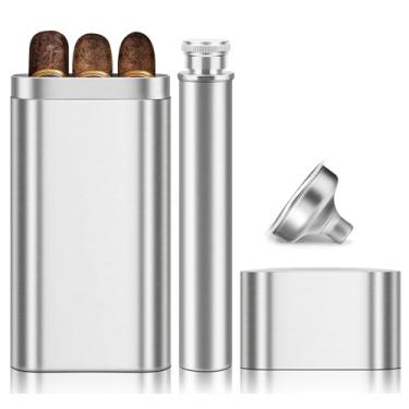 Imagem de wanbro Estojo De Charutos Aço Inoxidável Com Cantil Removível, Tubo Suporte 2 Peças, Estojos Viagem, Acessórios Para Charutos, Presente Natal Mulheres E Homens