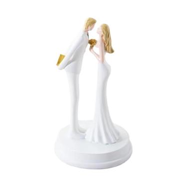Imagem de Wswqop Estátua de casal de noivos, enfeite para bolo de casamento, decoração de mesa para escritório, centro de mesa para quarto, Branco
