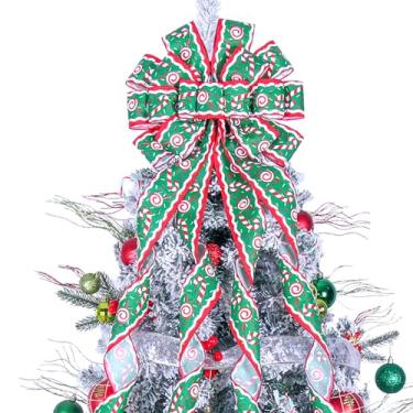 Imagem de Enfeite de árvore de Natal, arco de guirlanda, grande, verde, enfeite de árvore de Natal, 132 x 33 cm, laço de presente com estampa de bengala vermelha e verde para Natal, Natal, casa, casamento, ação