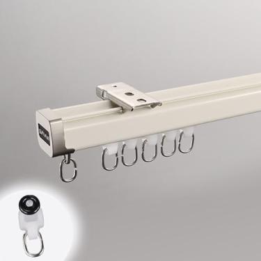 Imagem de Trilho de cortina de alumínio, varões de cortina individuais resistentes, conjunto de trilhos de cortina para divisória de sala interna e externa, suporte de teto/parede (cor: champanhe-a, tamanho