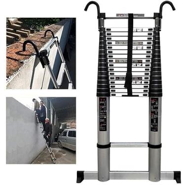 Imagem de Escadas, escada telescópica multiuso com ganchos e barra estabilizadora escada Telesstep de alumínio para loft interno e externo escritório casa 150 kg/8 m