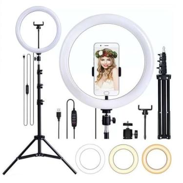 Imagem de Ring Light LED 8 10 12 18 Polegadas com Tripé e Suporte para Celular – Luz Ajustável para Fotografia e Vídeo (12 polegadas)