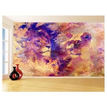 Imagem de Papel De Parede Animais Leão Família Filhotes 3,5M Anm531 - Você Decor