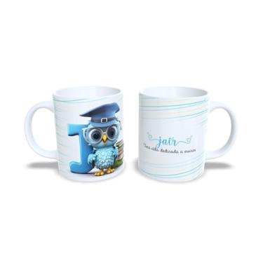 Imagem de Caneca Personalizada para Professor, Cerâmica Branca 325ml, Design Coruja com Livros, Decorativa com Nome Anderson (j)
