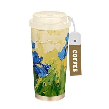 Imagem de SEHANY Caneca de viagem com flores de orquídea borboleta azul, 482 g, copos de café reutilizáveis revestidos de cerâmica com tampa à prova de vazamento, parede dupla, isolamento a vácuo, copo de café