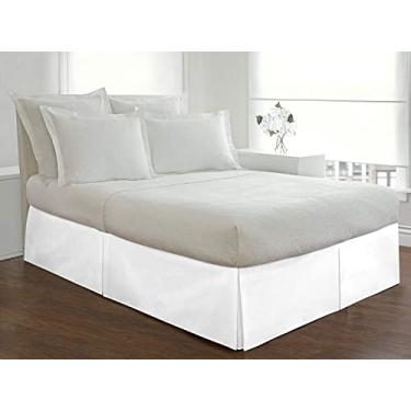 Imagem de Saia para cama king size plissada com cantos divididos - 40,6 cm com caimento fácil - algodão egípcio macio 800 fios, saia plissada sem rugas - branco liso