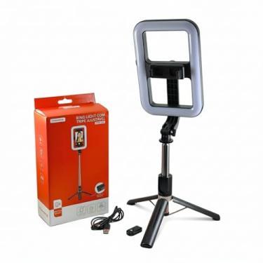 Imagem de Ring Light com Suporte para Celular, 72 LEDs, 14.4W, Bluetooth, Bateria Recarregável, Luz Branco Quente/Frio, Preto, Modelo mzp-306