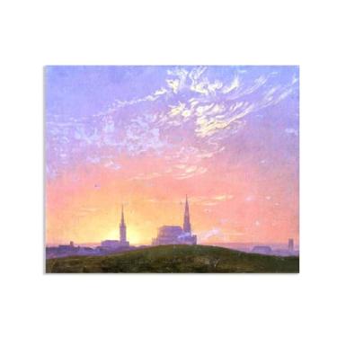 Imagem de Evening by Caspar David Friedrich Impressões em tela Well Decor The World Classic Art Reproduções de arte grande giclee arte de parede para sala de estar decoração de casa 70 x 60 cm (28 x 24